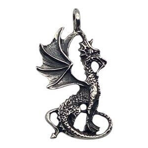 Silver Tone Dragon Pendant Mythical Design 3cm‎ Unisex Elegant Jewelry Accessory